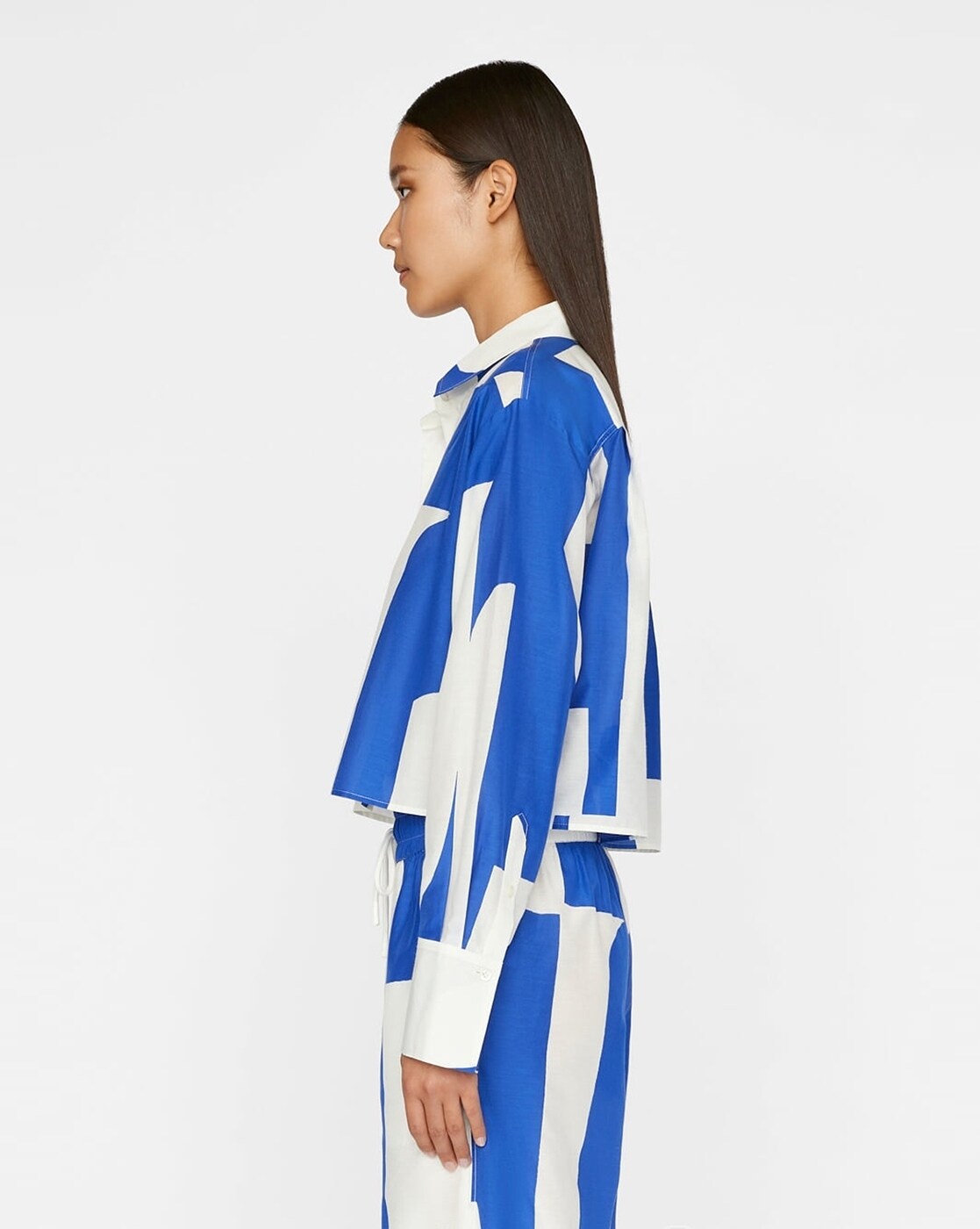 Blue-White Abstract Collar Style Co-Ord Set