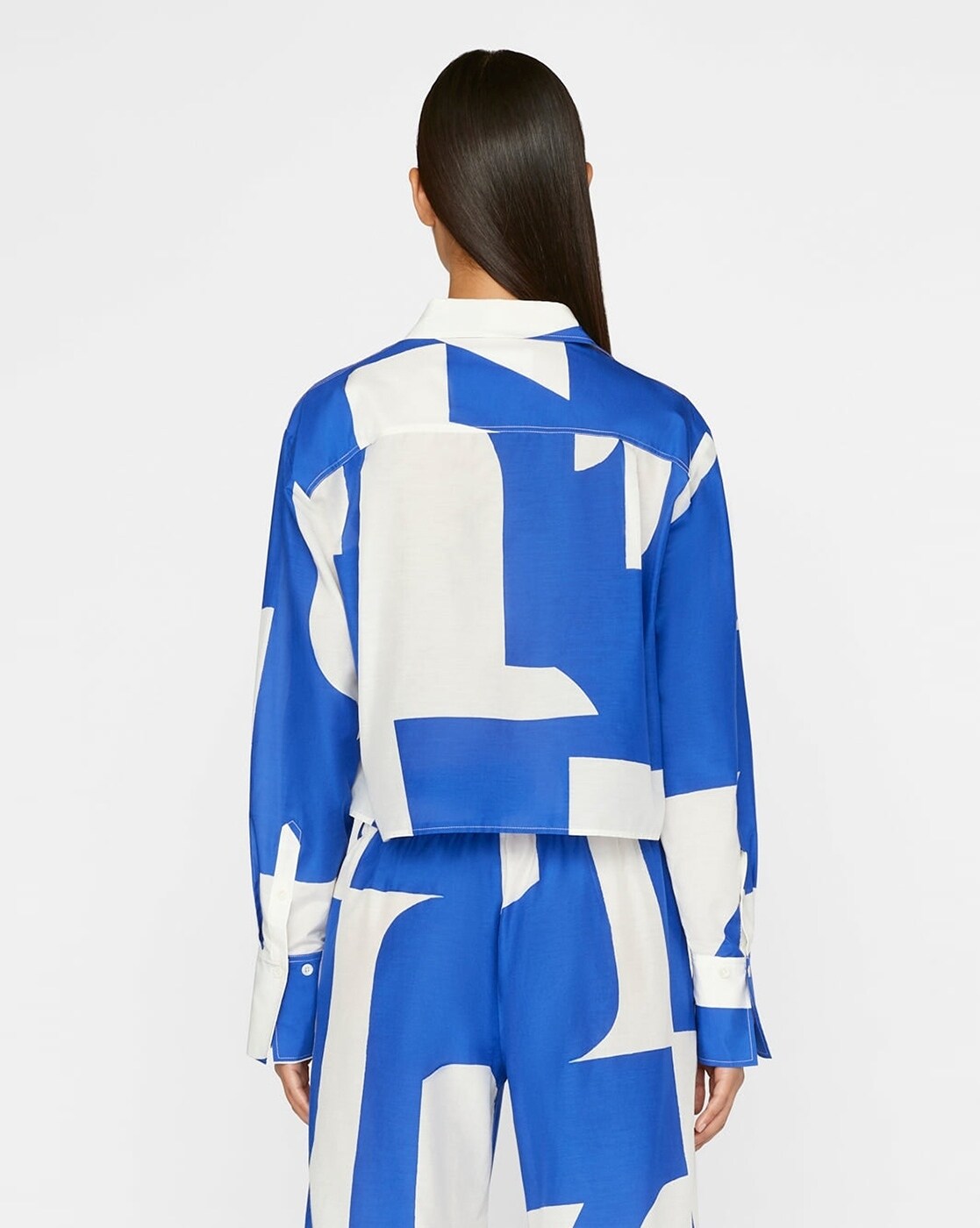 Blue-White Abstract Collar Style Co-Ord Set