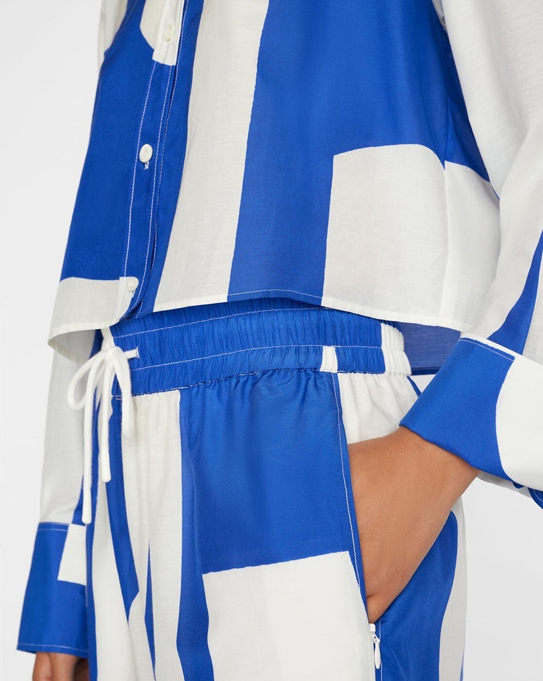 Blue-White Abstract Collar Style Co-Ord Set