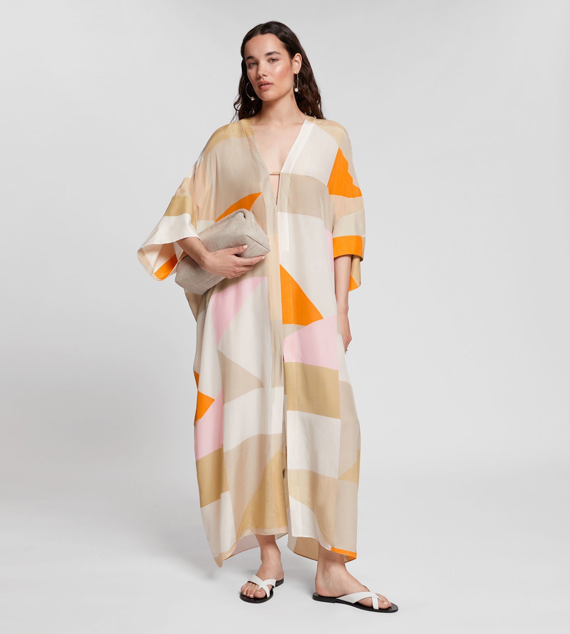 Modest Flowing Soft Silk Printed Kaftan