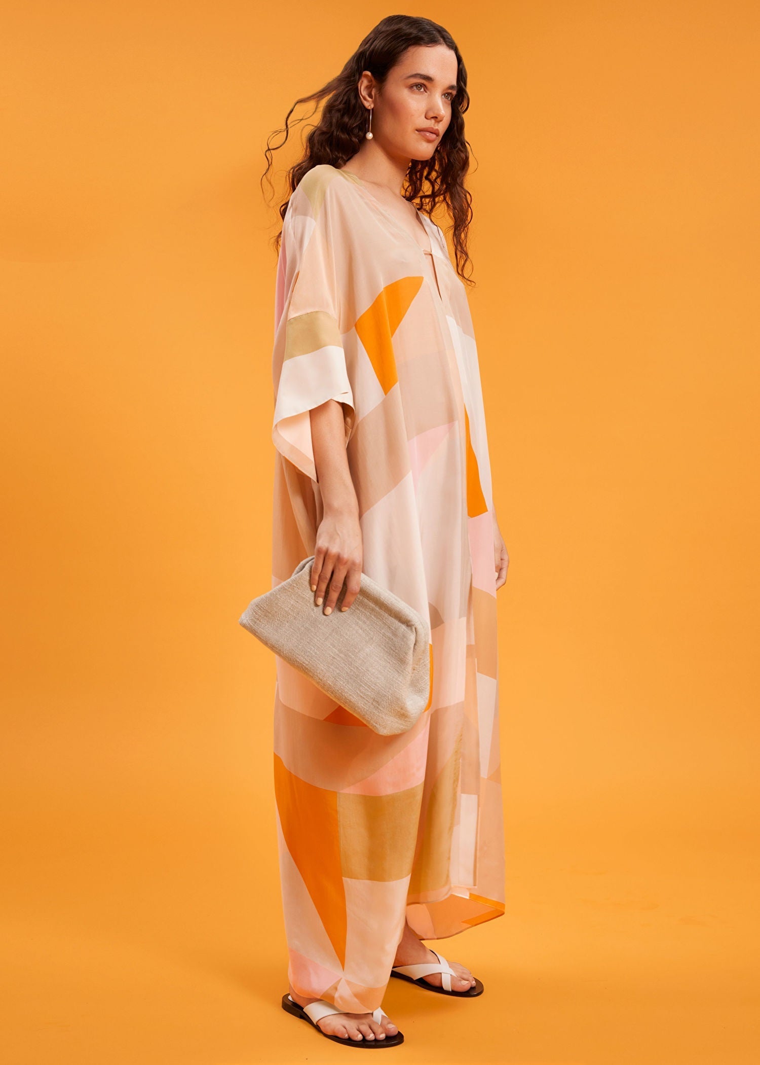 Modest Flowing Soft Silk Printed Kaftan