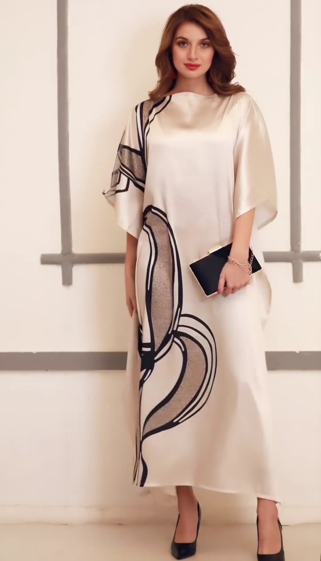 Beige Wavy Kaftan Dress