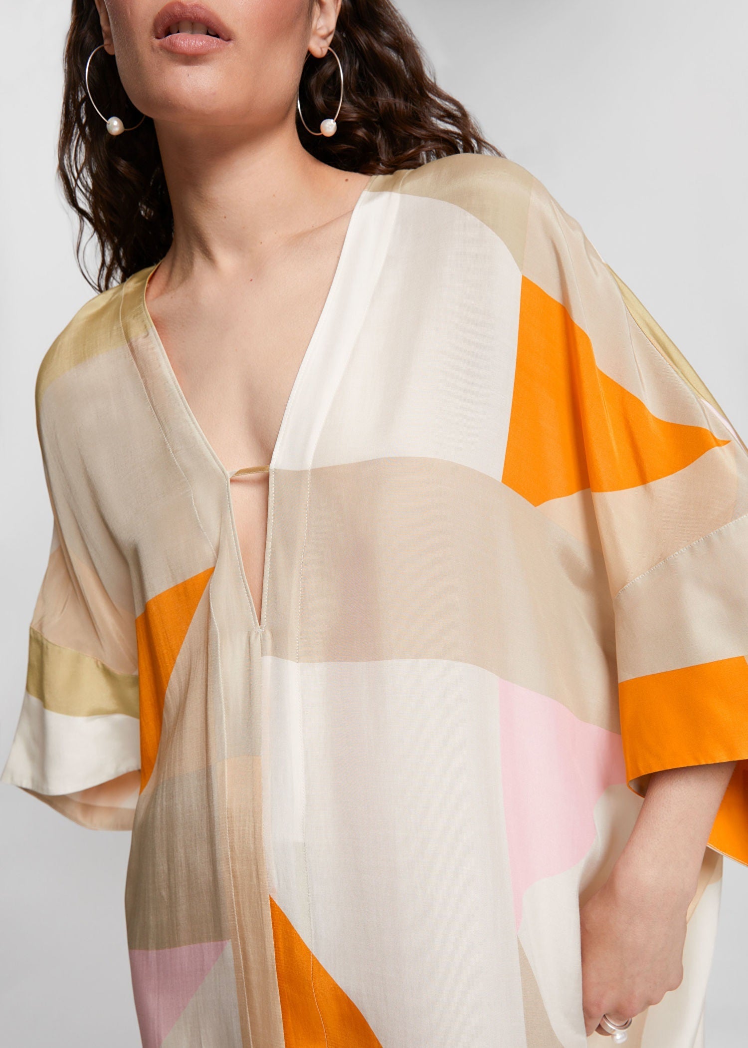 Modest Flowing Soft Silk Printed Kaftan