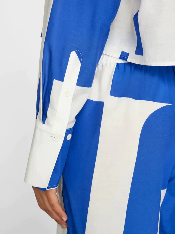 Blue-White Abstract Collar Style Co-Ord Set