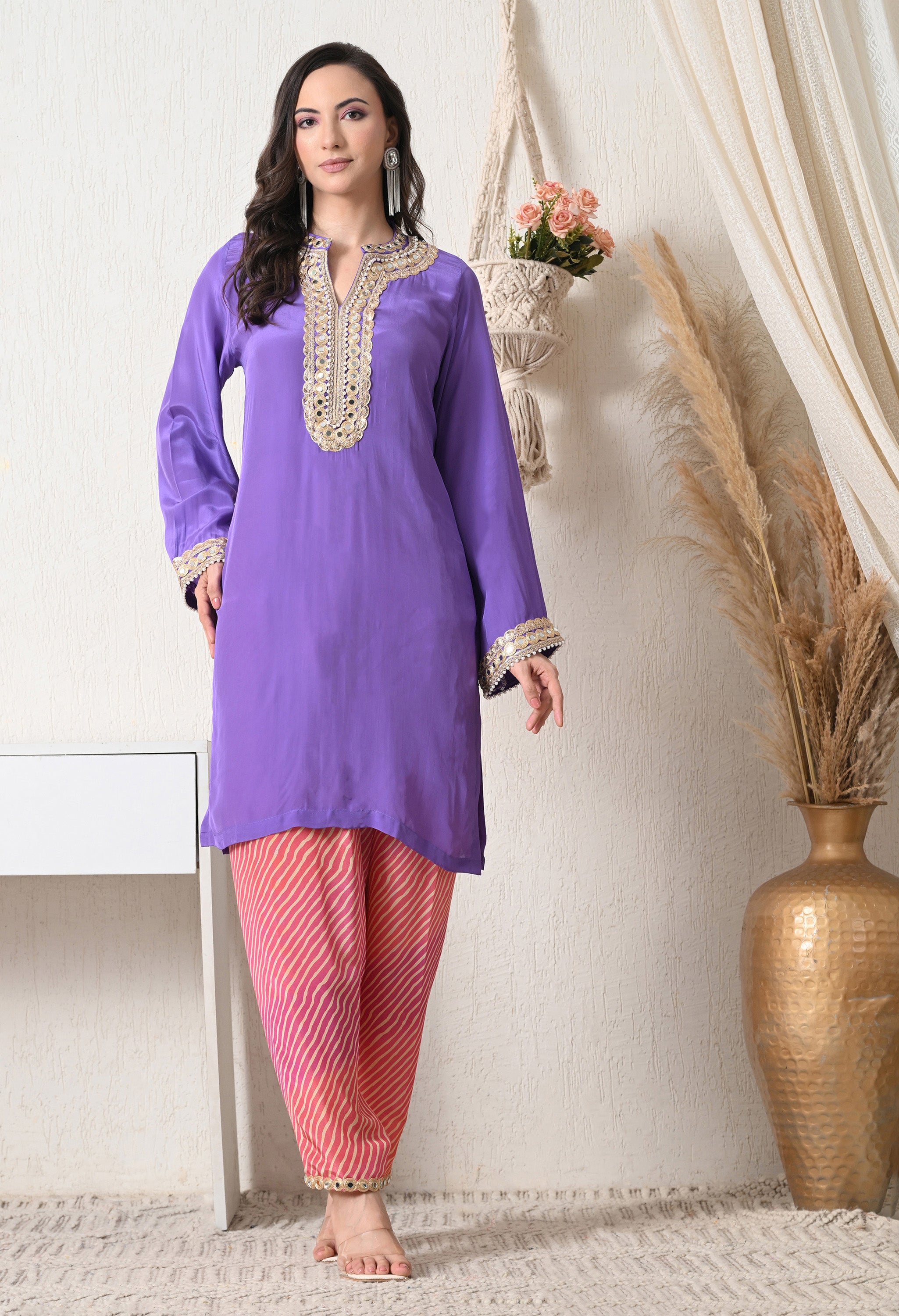 Lavender Leheriya Kurta - Set