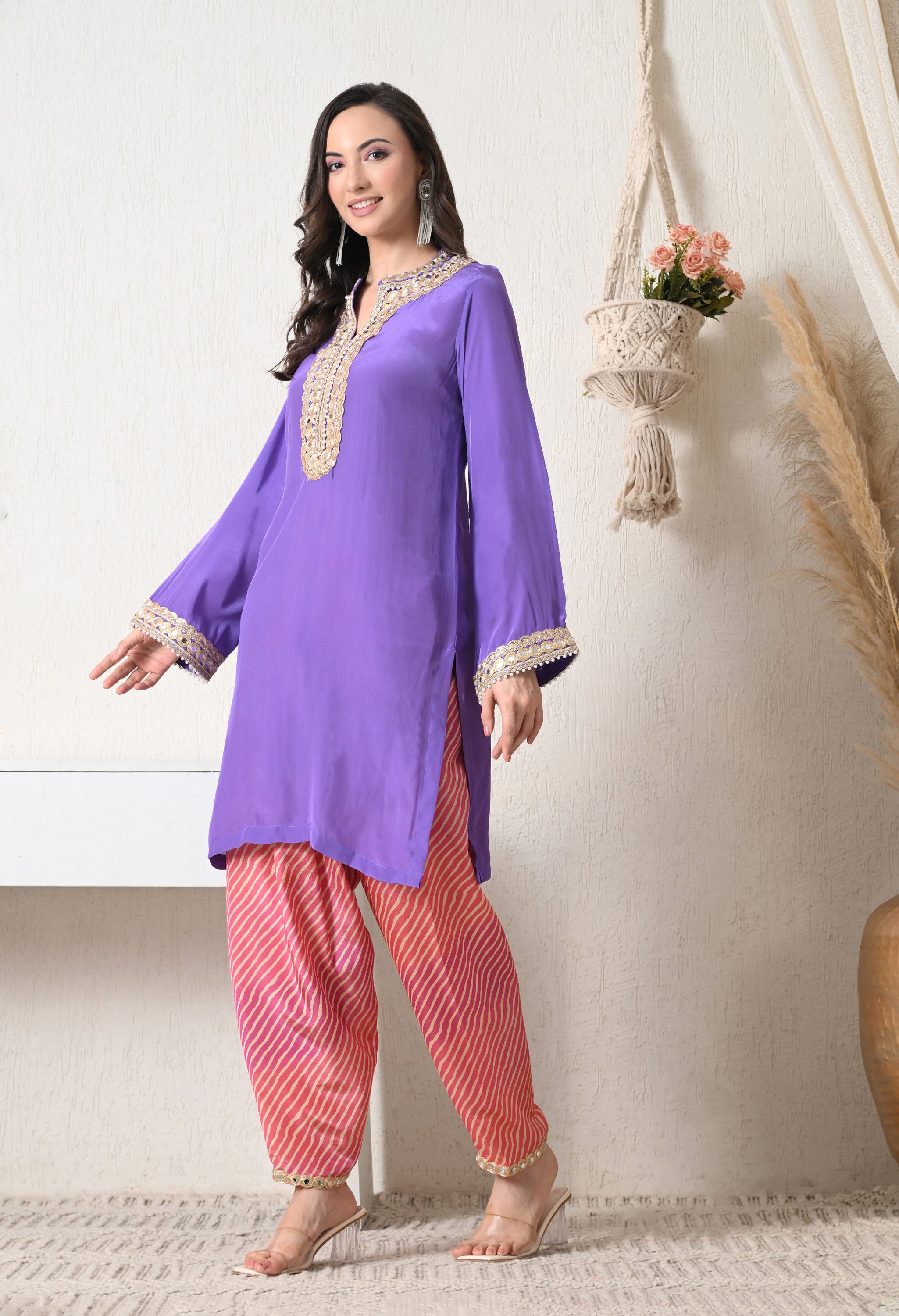 Lavender Leheriya Kurta - Set