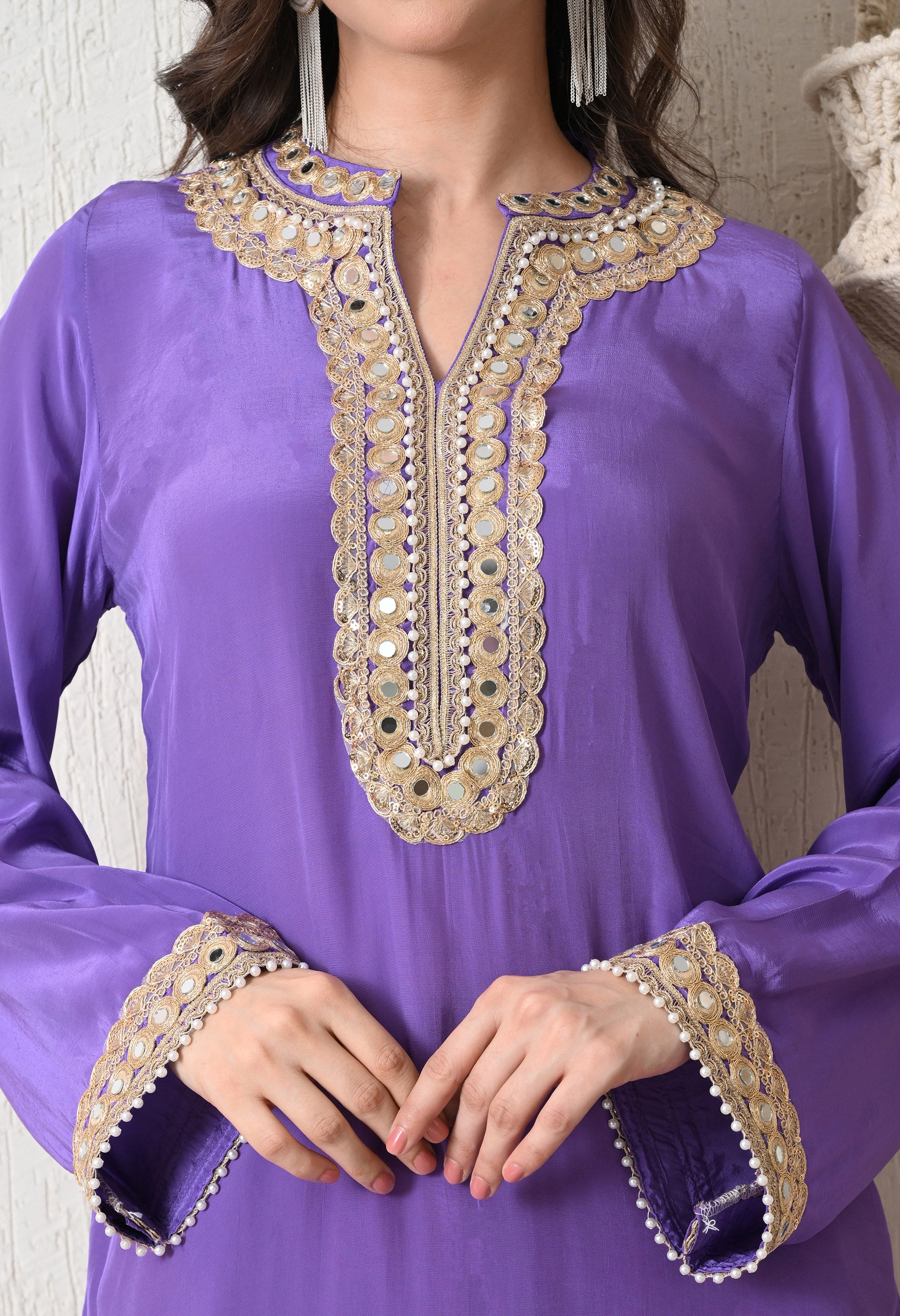 Lavender Leheriya Kurta - Set