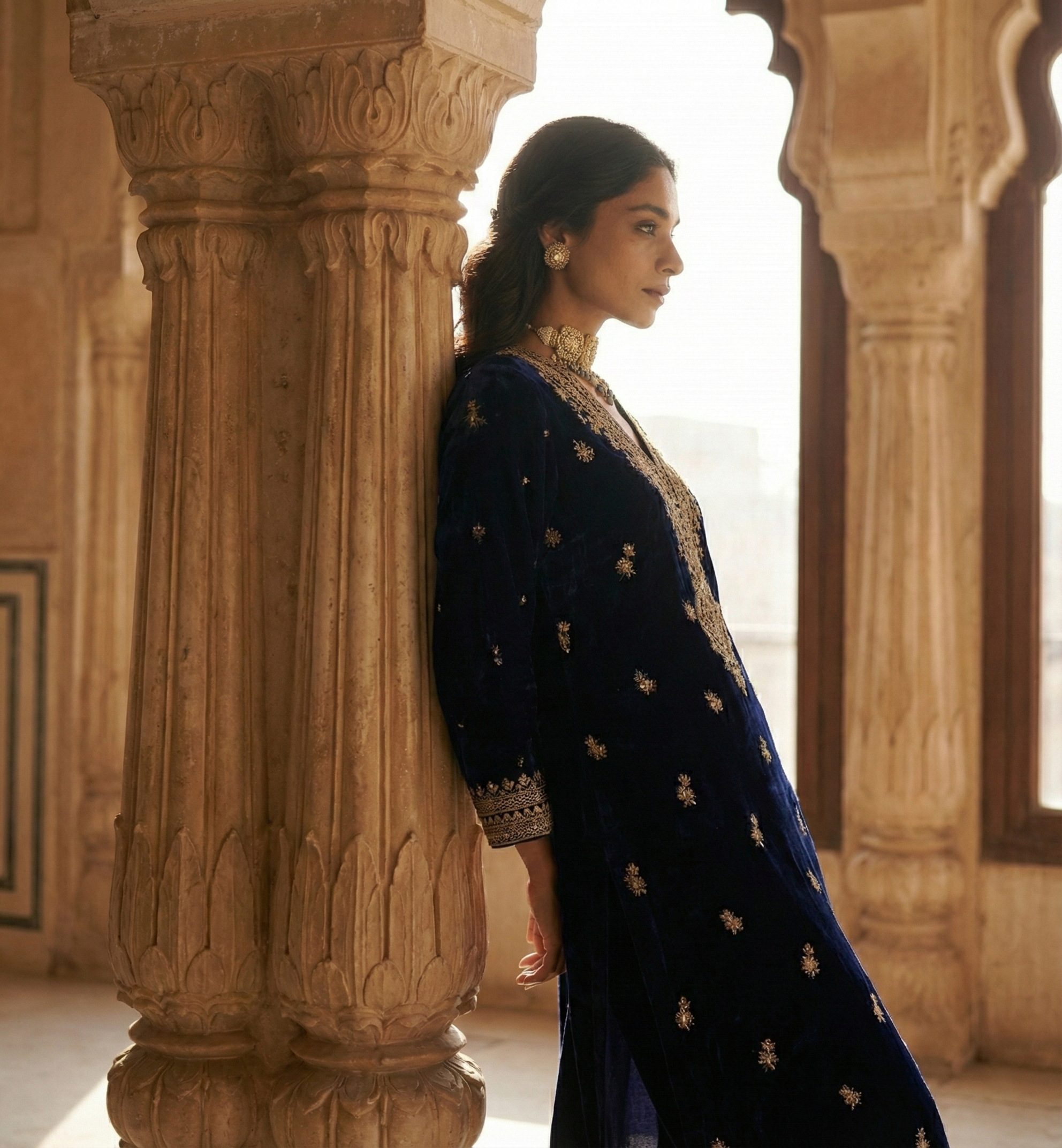 Indigo Velvet Suit Set