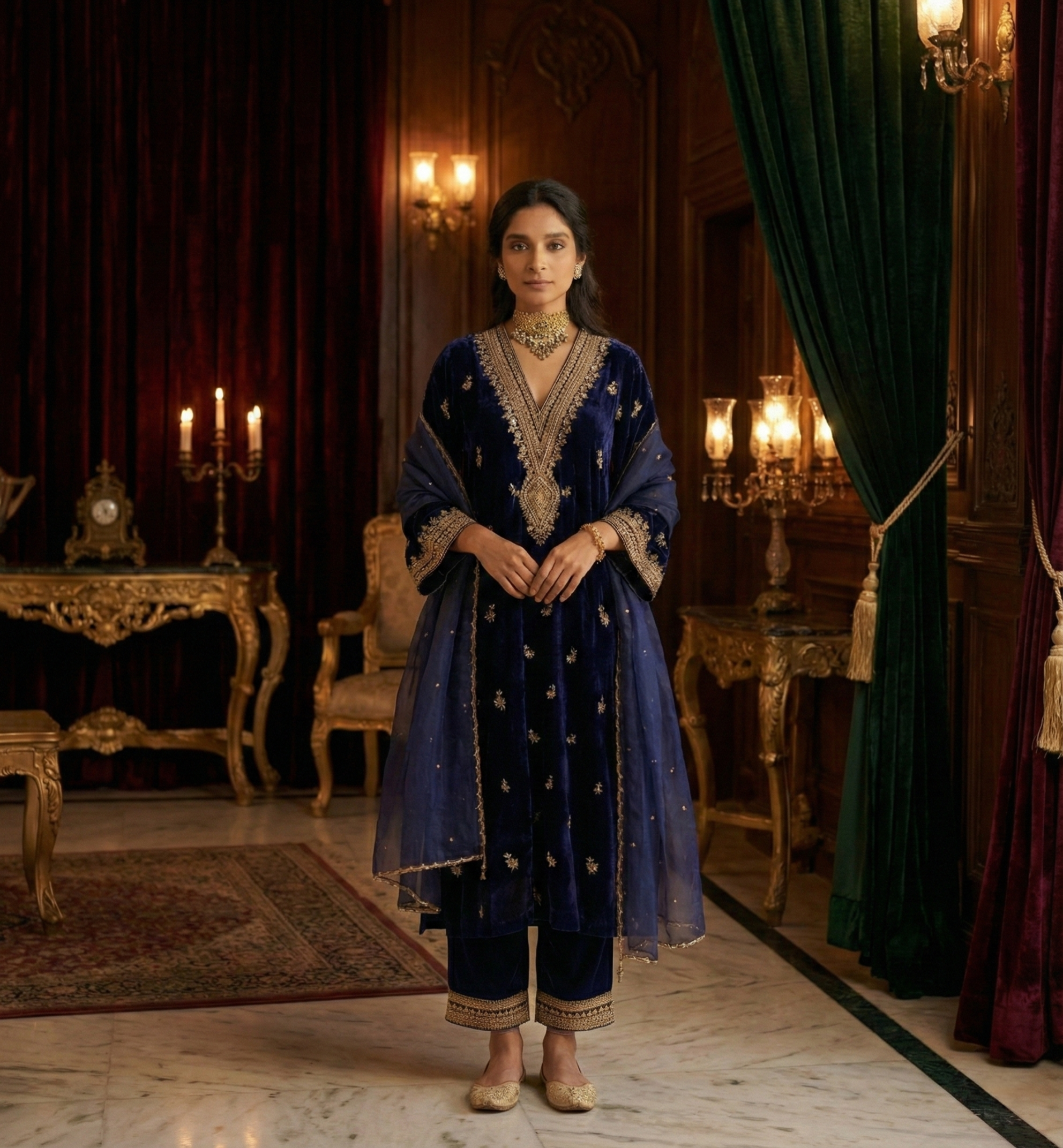 Indigo Velvet Suit Set