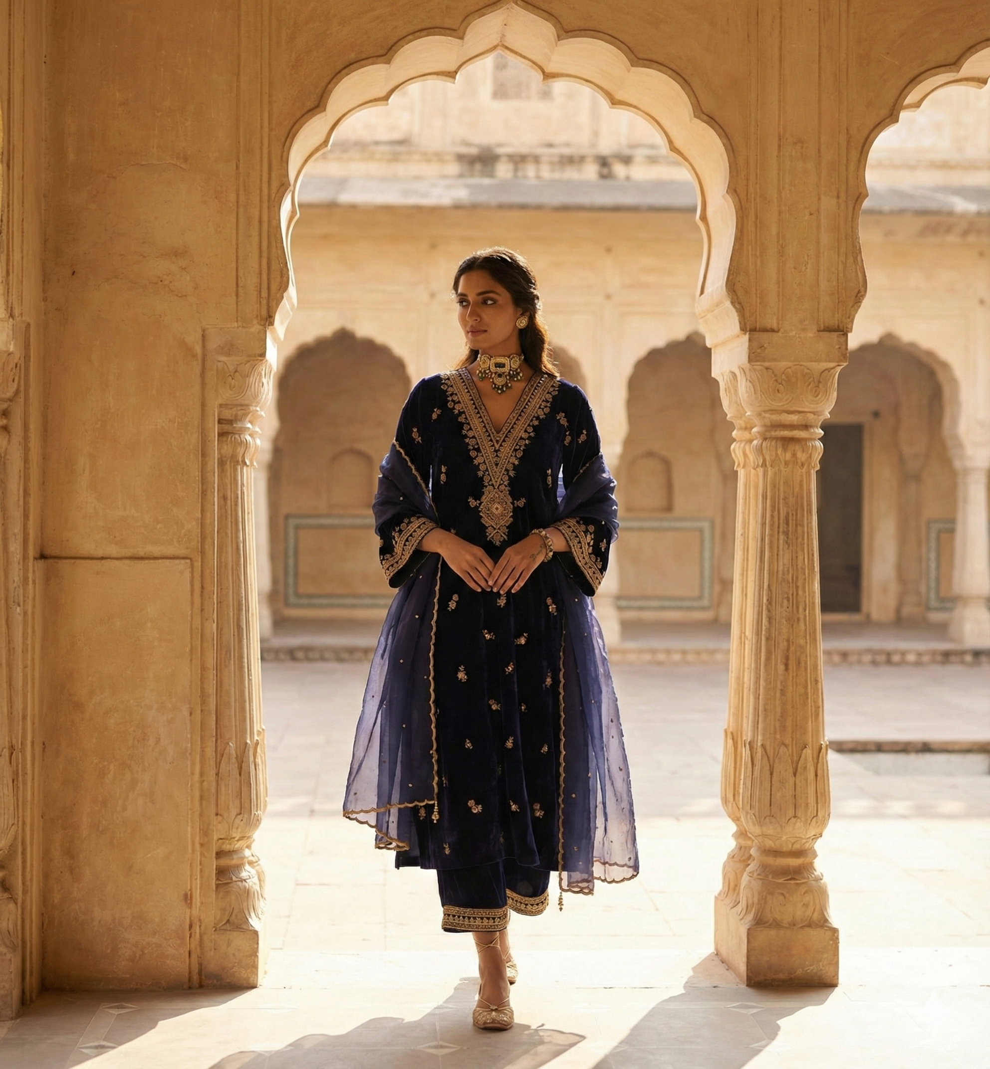 Indigo Velvet Suit Set