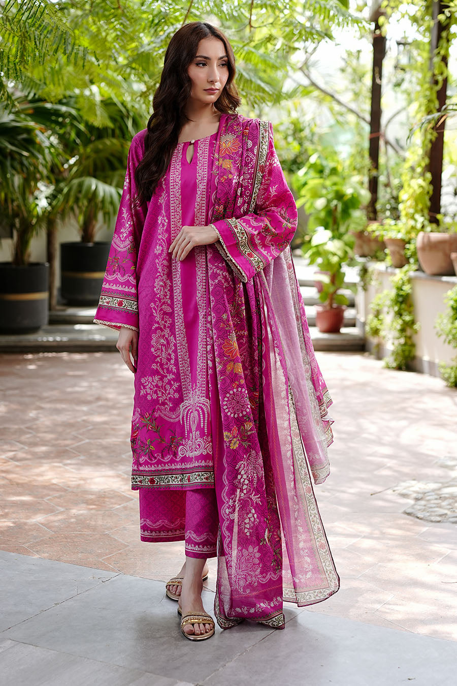 Fuchsia Muslin Suit