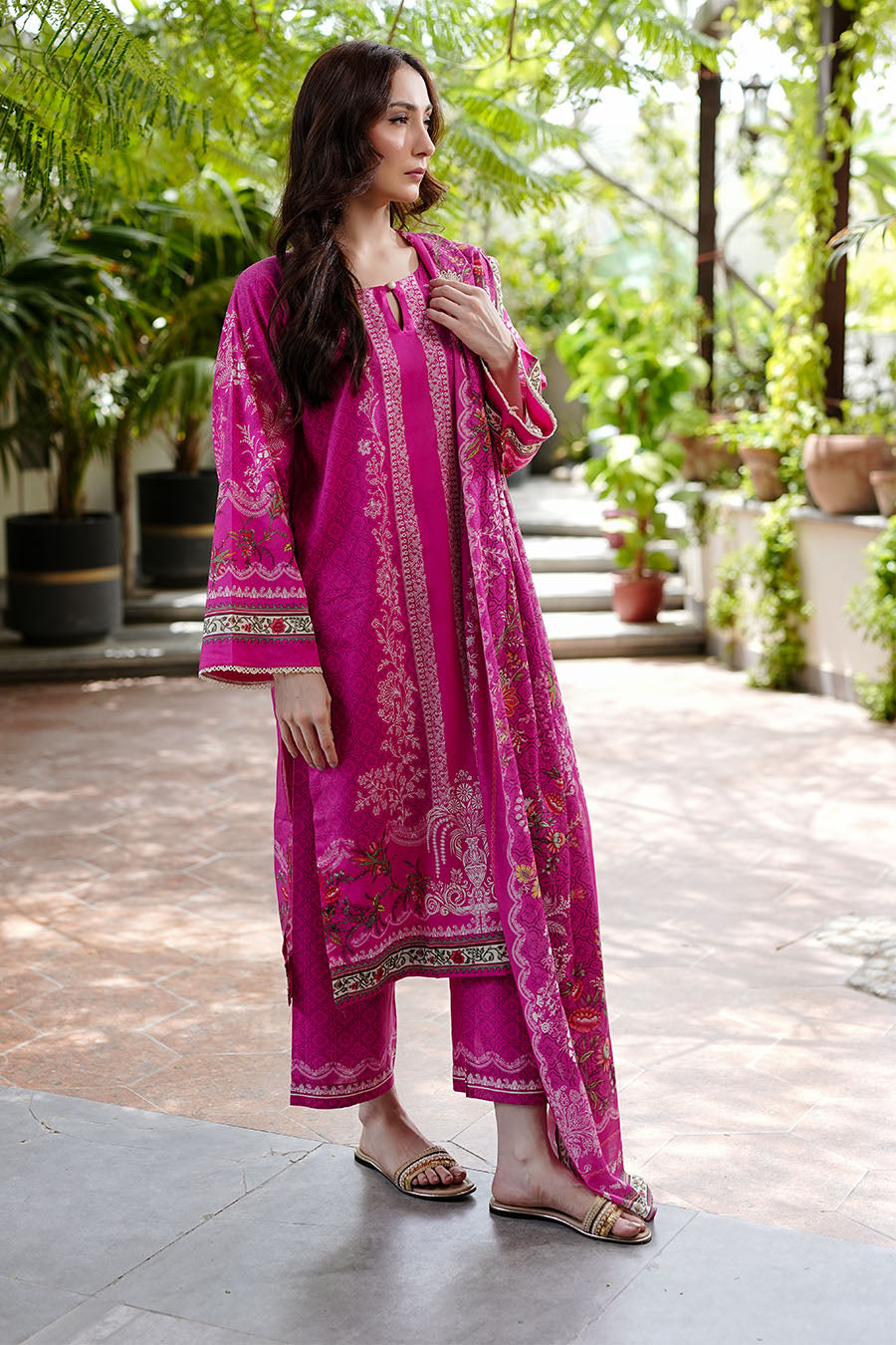 Fuchsia Muslin Suit
