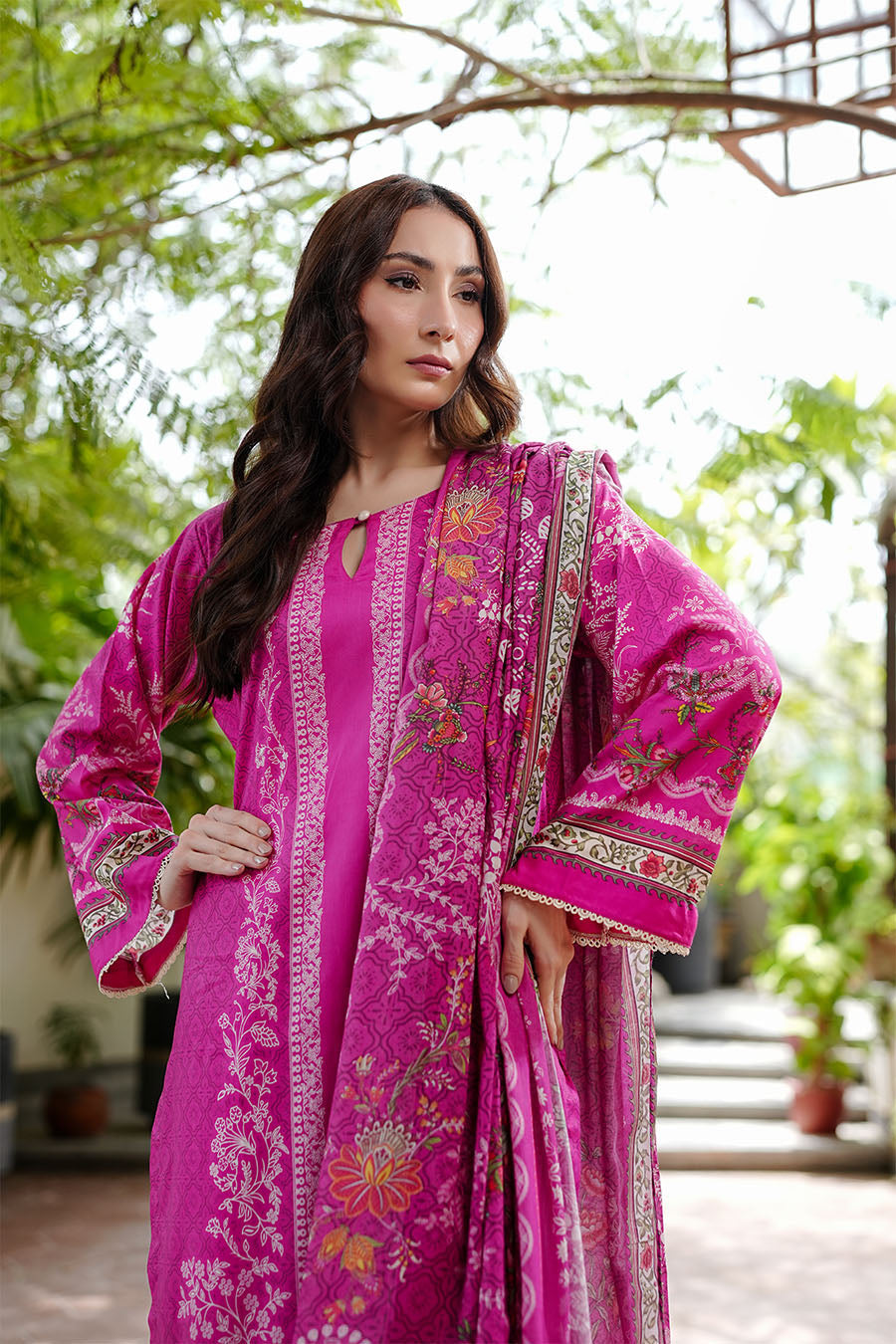 Fuchsia Muslin Suit
