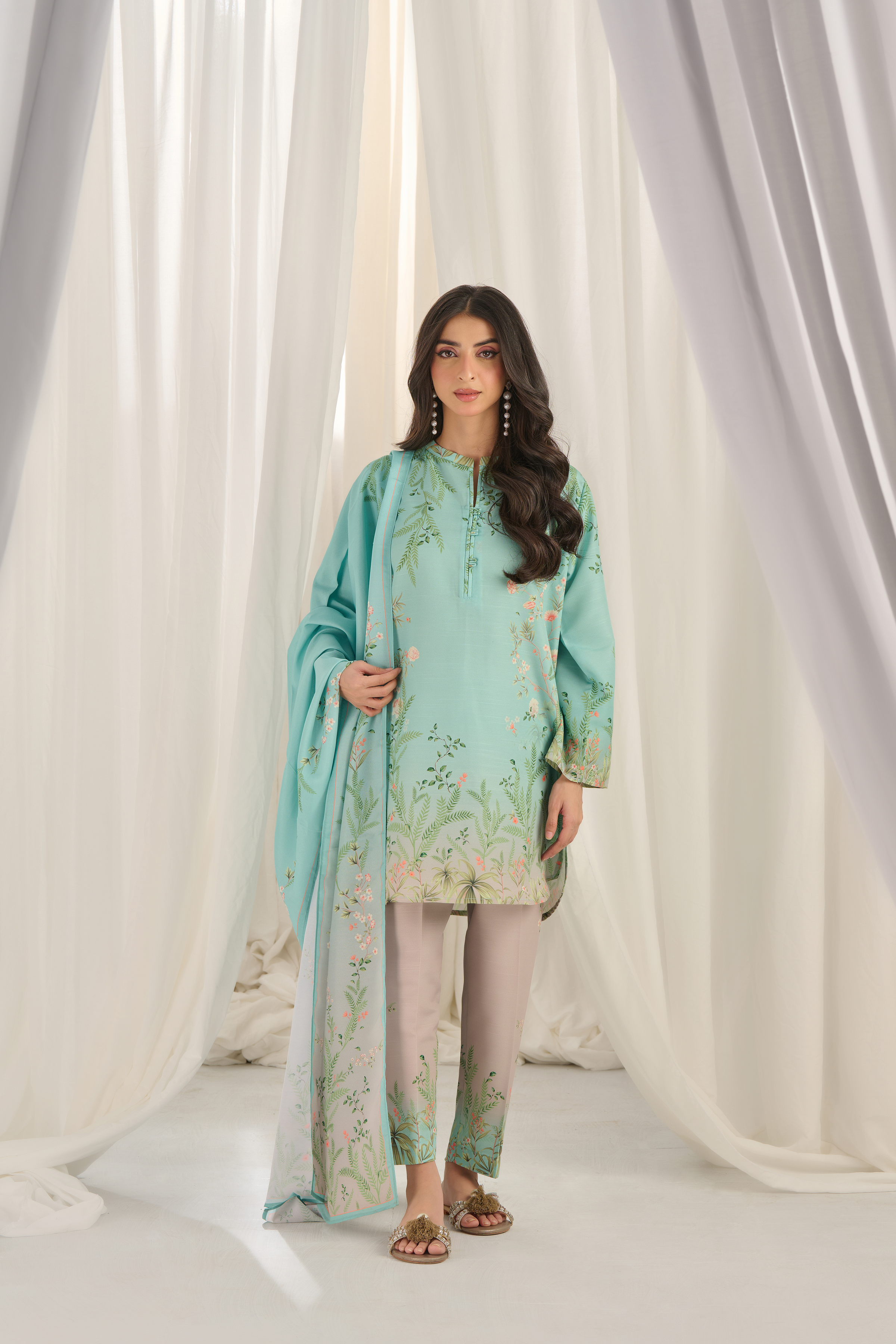 Teal Bloom Kurta Set with Dupatta