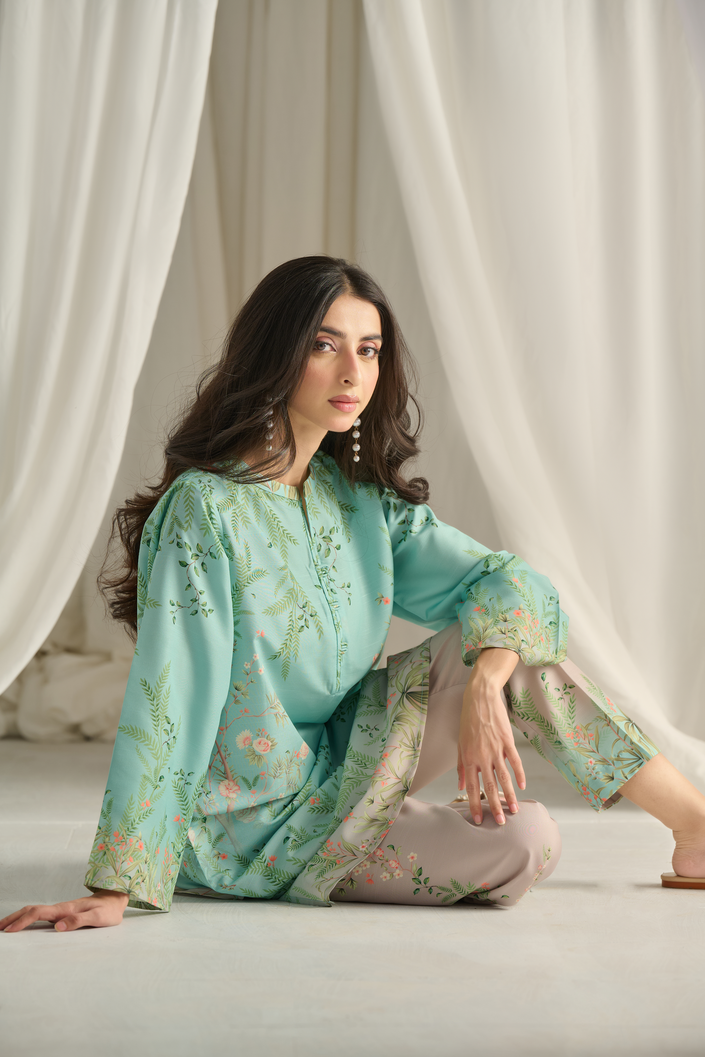 Teal Bloom Kurta Set with Dupatta
